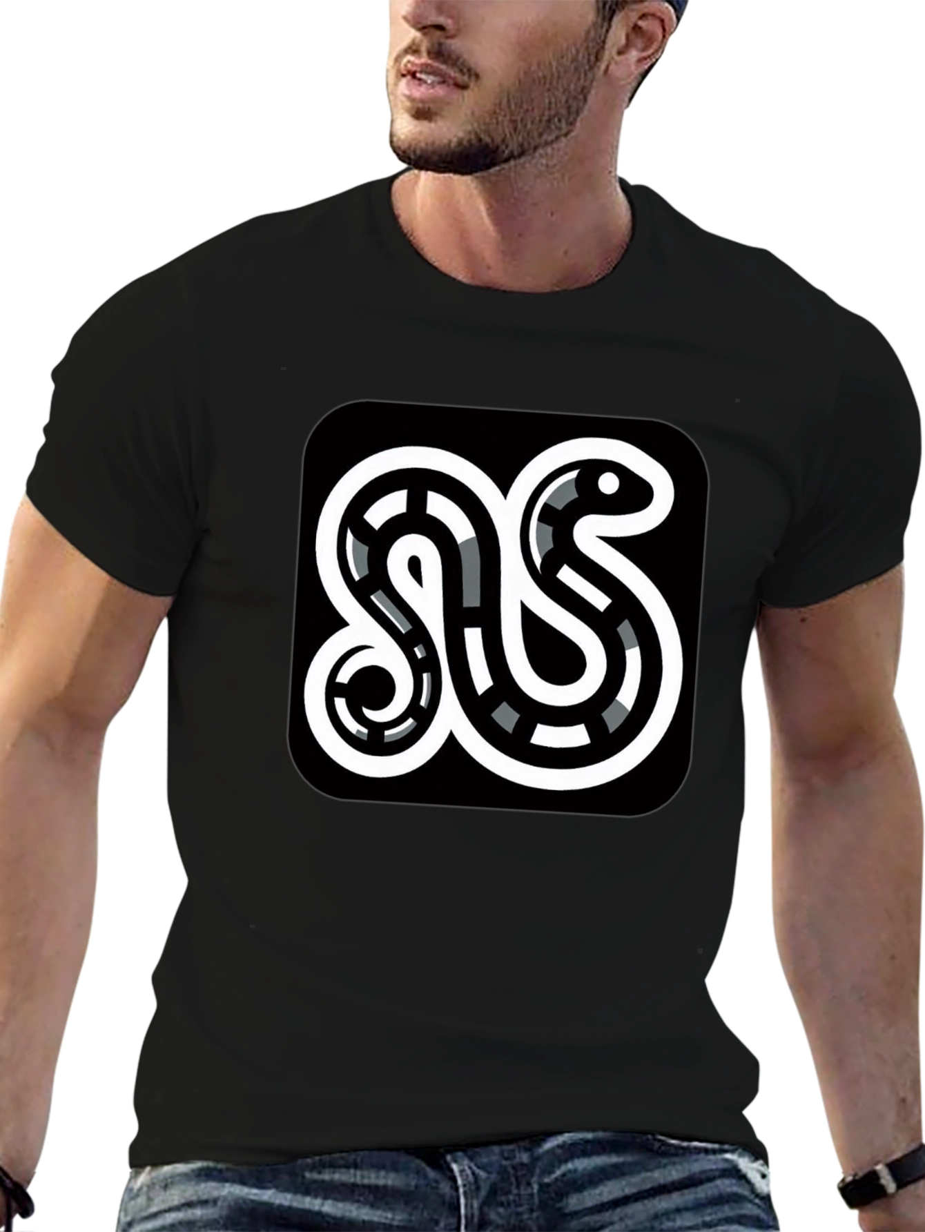 Modern Snake Graphic Black T-Shirt