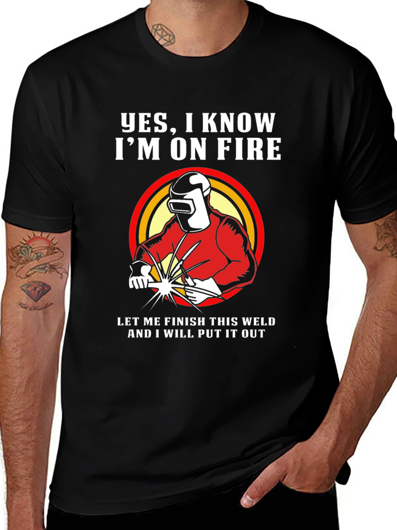 Welder On Fire Funny T-Shirt - Welding Humor Tee