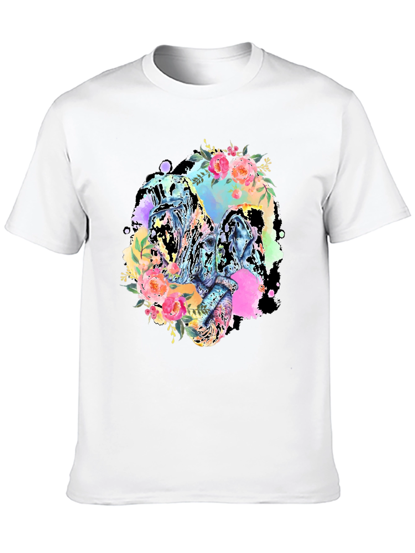 Floral Elephant Graphic Tee - Black Cotton Blend