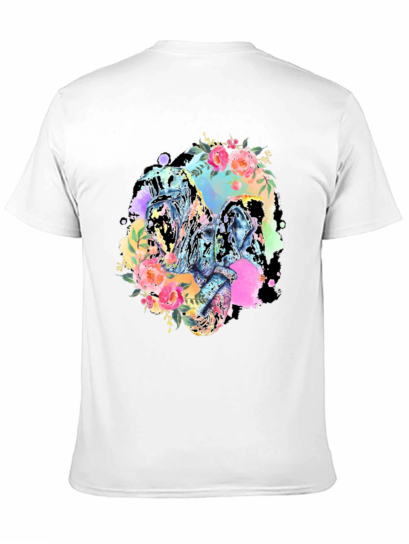 Floral Elephant Graphic Tee - Black Cotton Blend