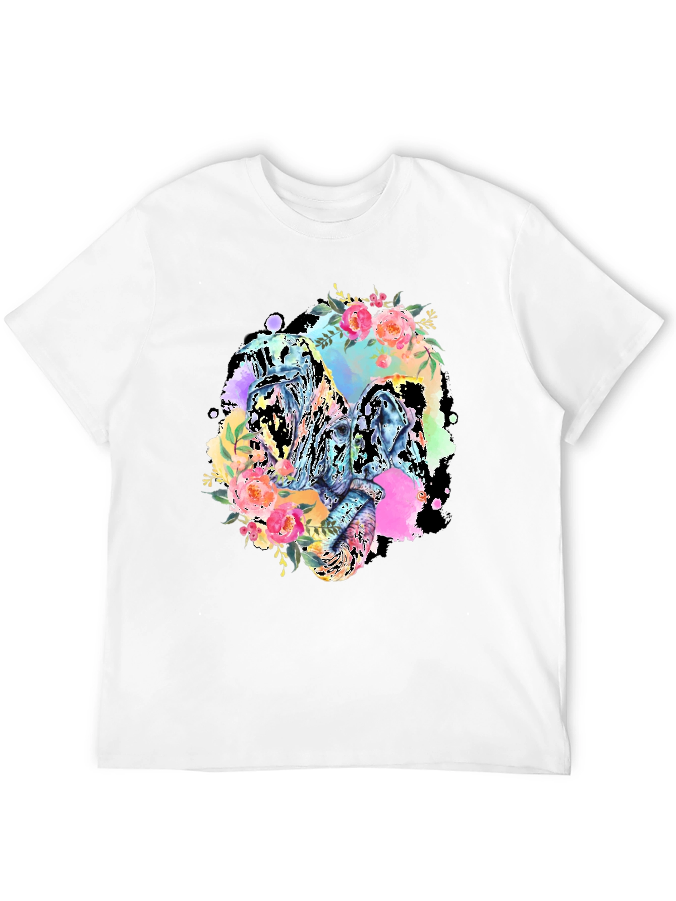 Floral Elephant Graphic Tee - Black Cotton Blend
