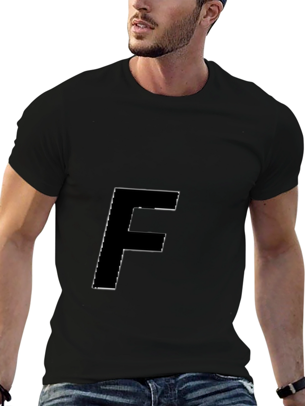 Modern Black T-Shirt with Bold F Graphic