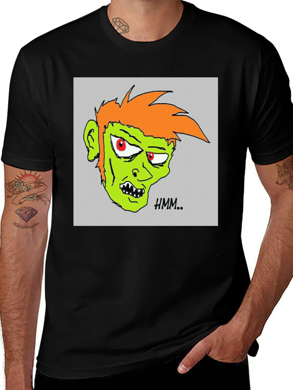 Hmm.. Zombie Graphic Print Black T-Shirt