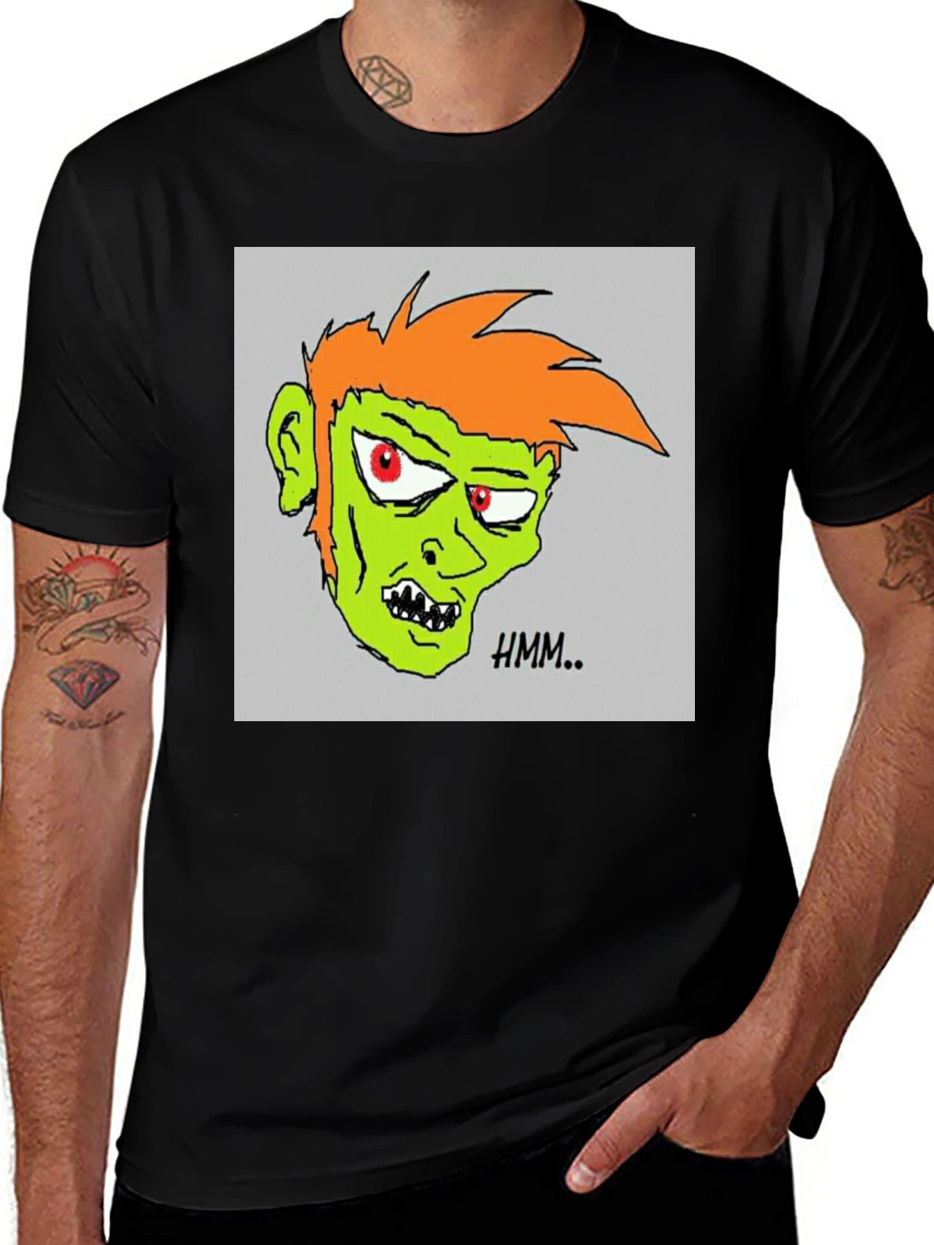 Hmm.. Zombie Graphic Print Black T-Shirt