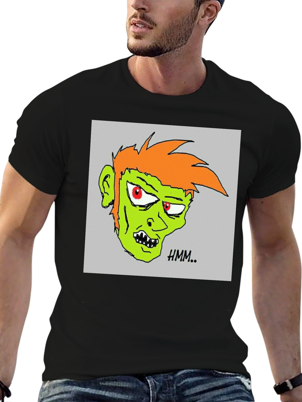Hmm.. Zombie Graphic Print Black T-Shirt