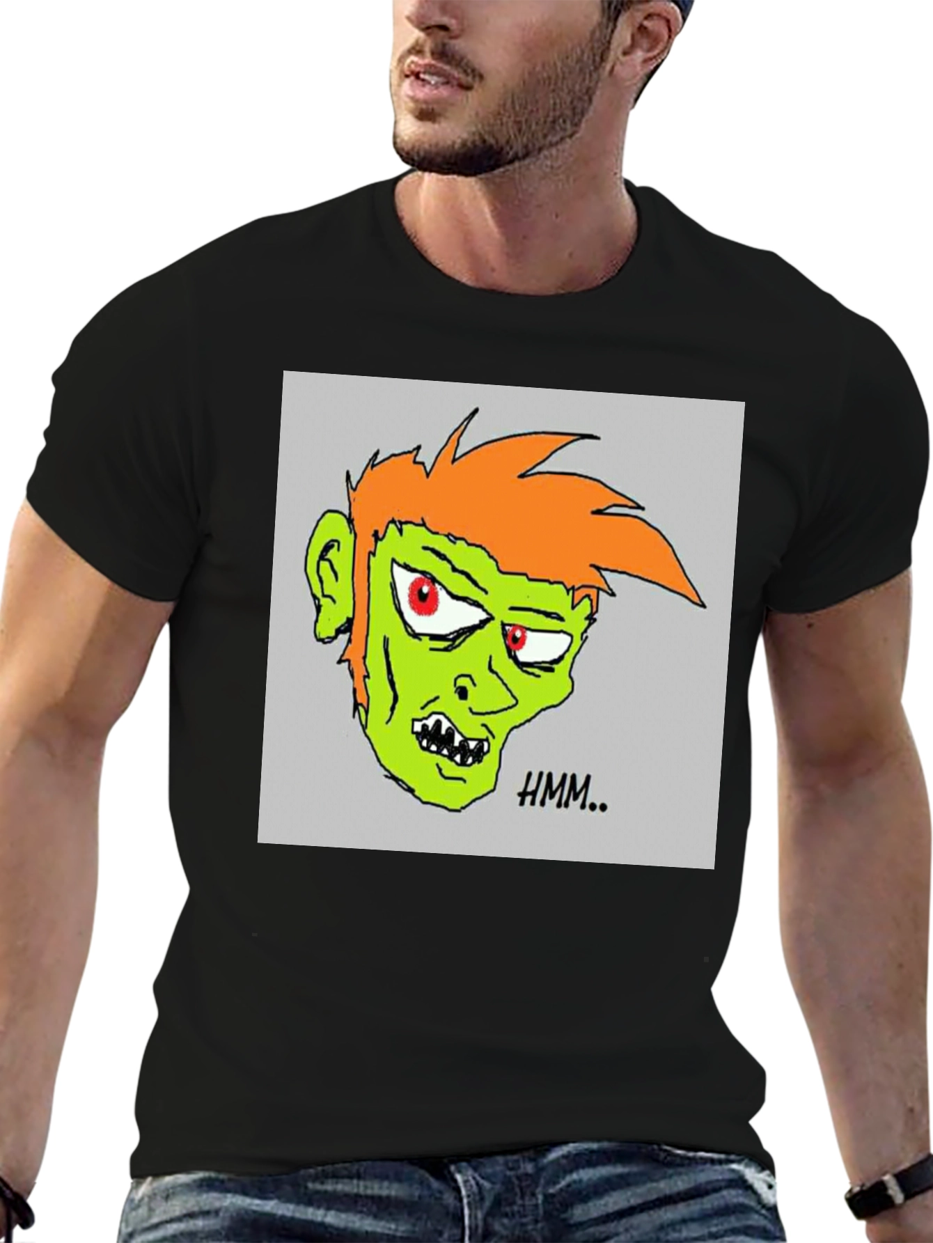 Hmm.. Zombie Graphic Print Black T-Shirt