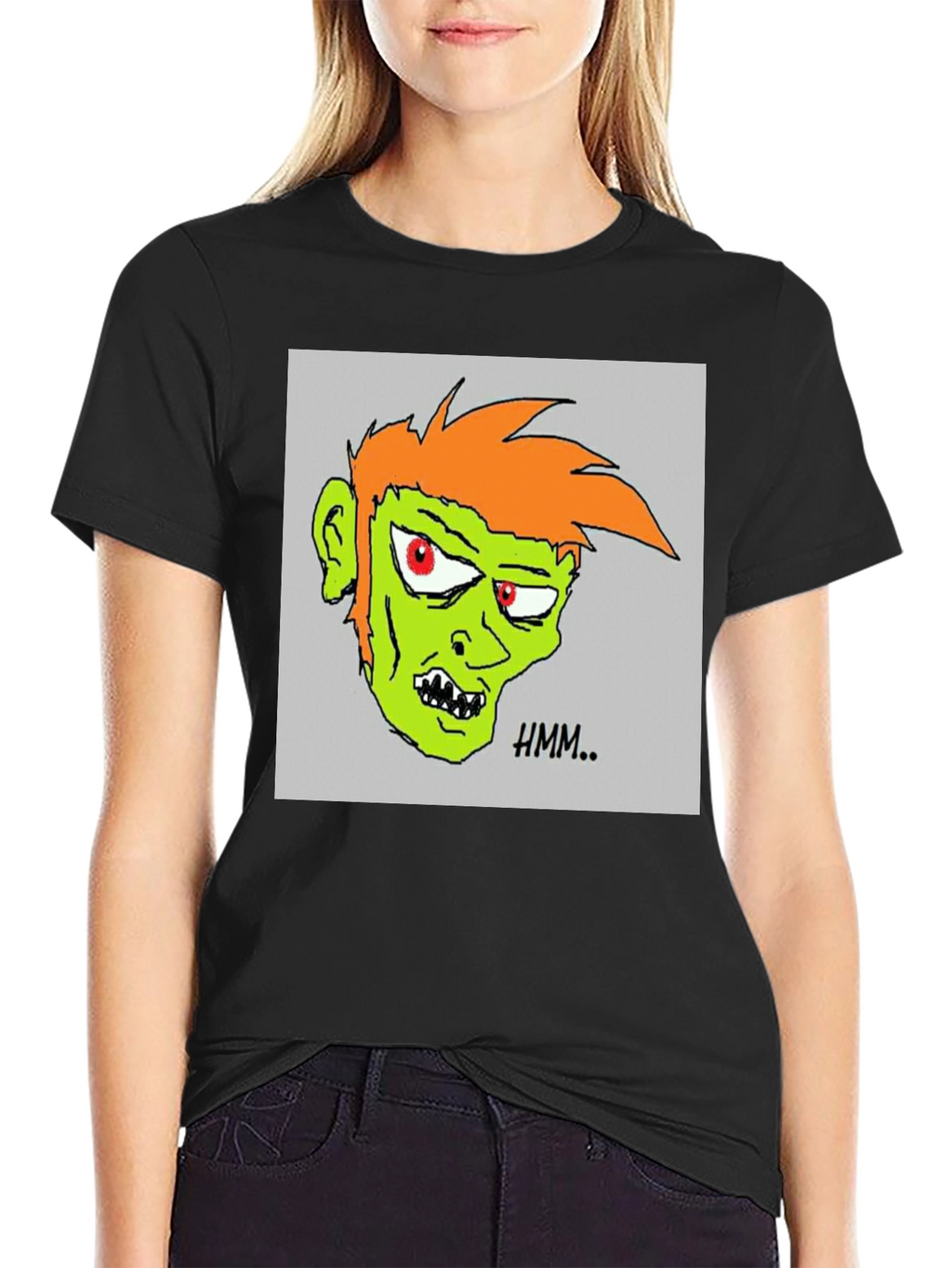 Hmm.. Zombie Graphic Print Black T-Shirt