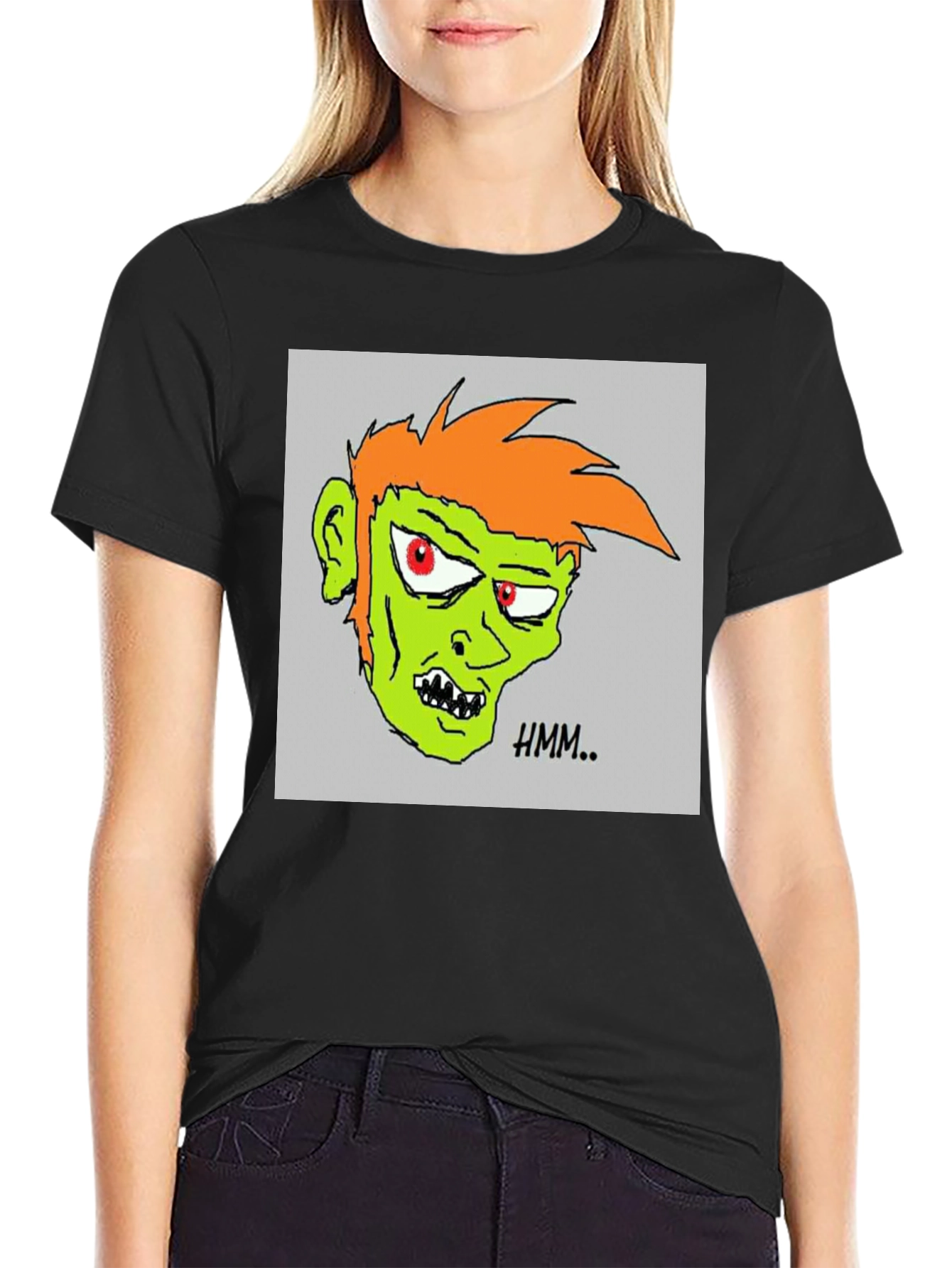 Hmm.. Zombie Graphic Print Black T-Shirt