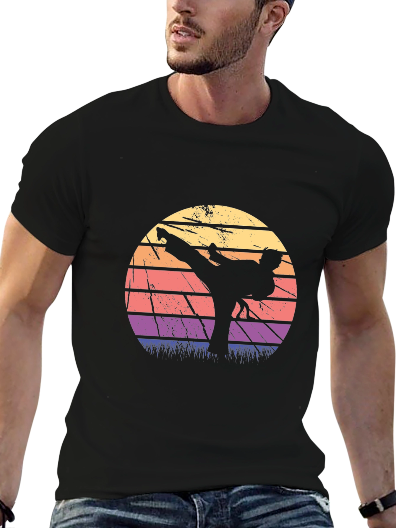 Retro Karate Sunset Graphic T-Shirt