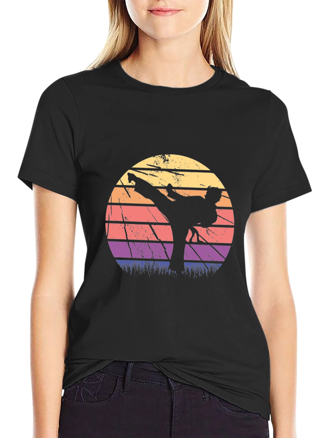 Retro Karate Sunset Graphic T-Shirt