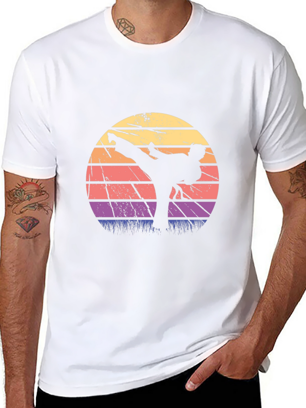 Retro Karate Sunset Graphic T-Shirt