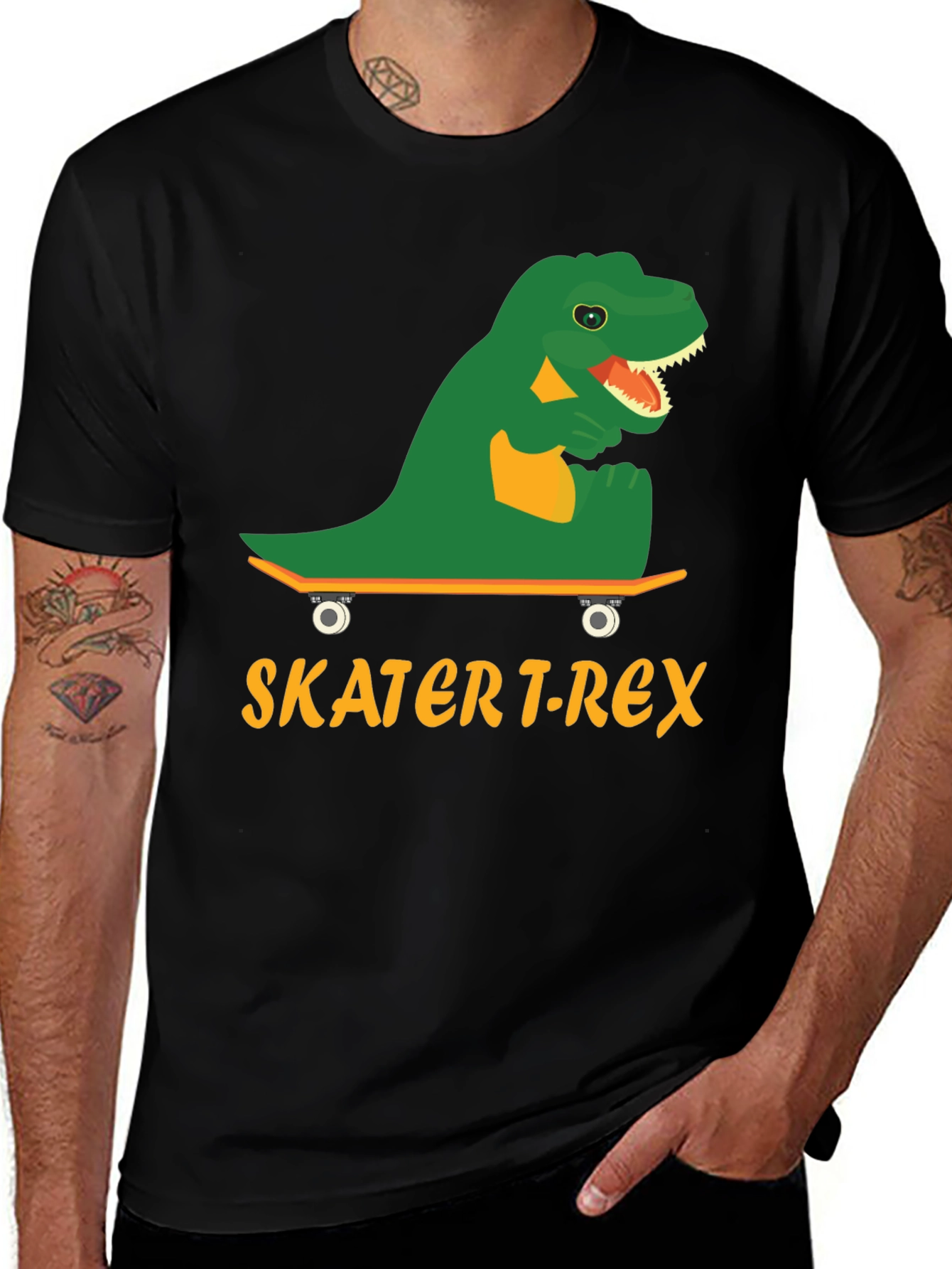 Skater T-Rex Graphic Tee - Cool Dinosaur Skateboard T-Shirt
