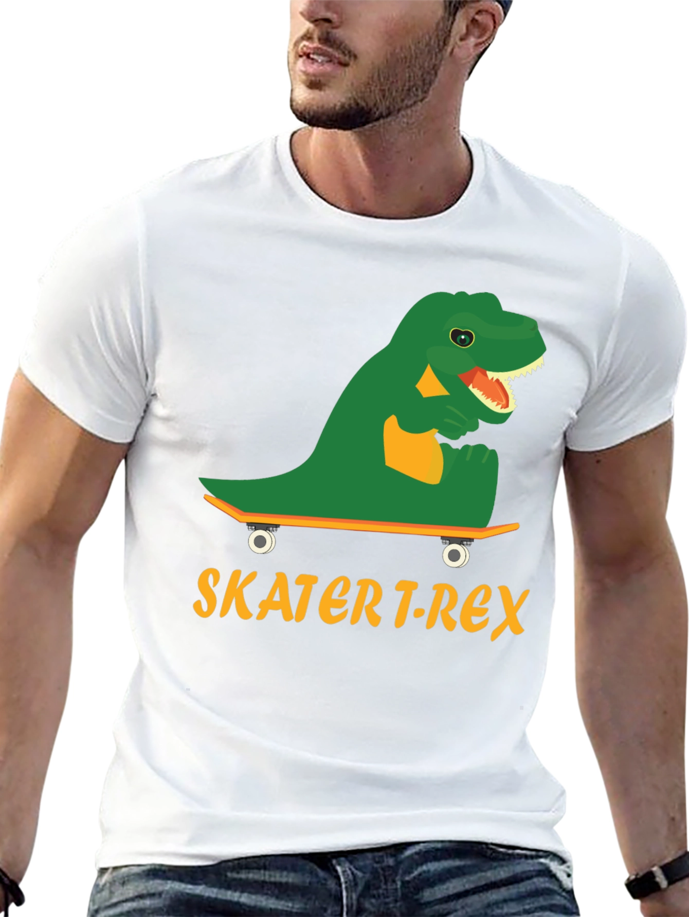 Skater T-Rex Graphic Tee - Cool Dinosaur Skateboard T-Shirt
