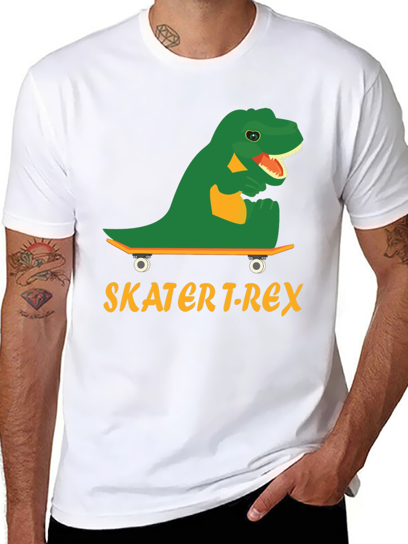 Skater T-Rex Graphic Tee - Cool Dinosaur Skateboard T-Shirt