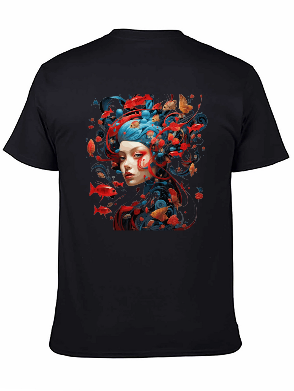Artistic Fish Design Black T-Shirt