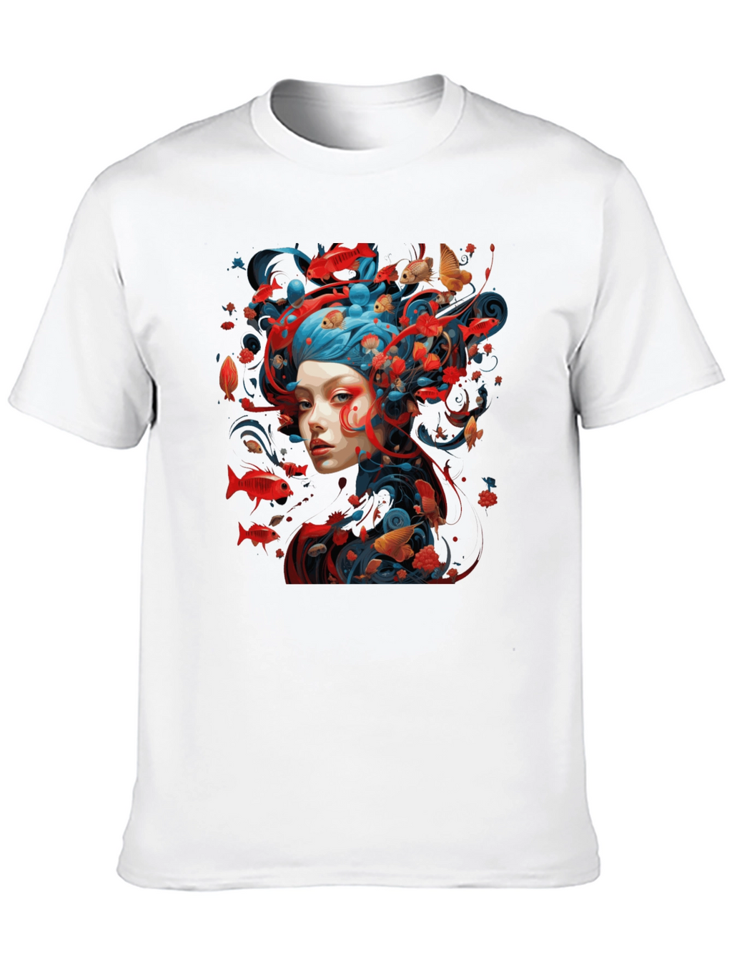 Artistic Fish Design Black T-Shirt