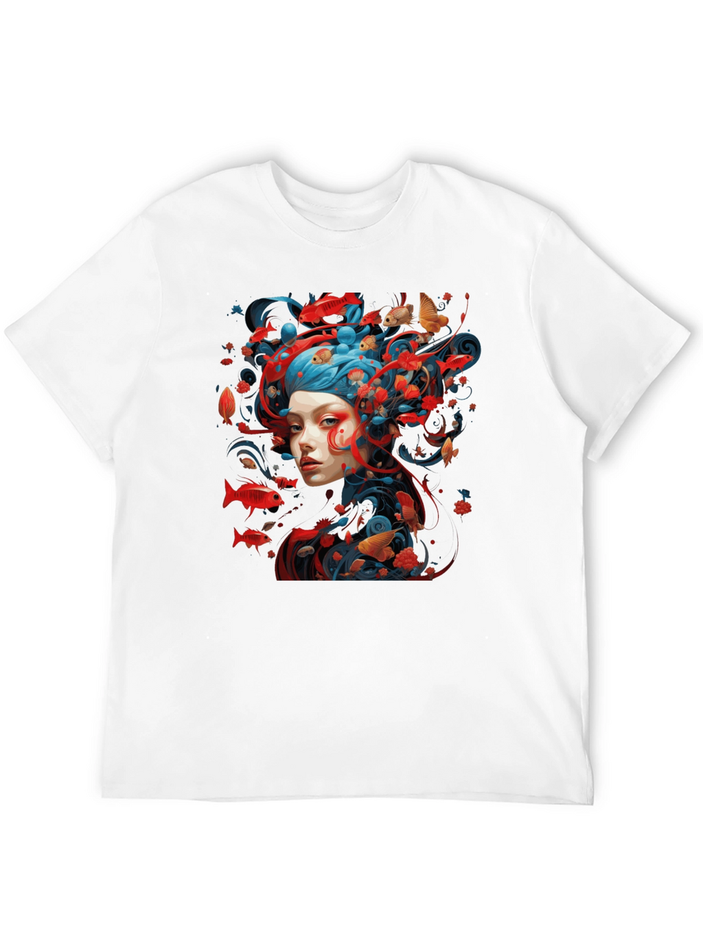 Artistic Fish Design Black T-Shirt