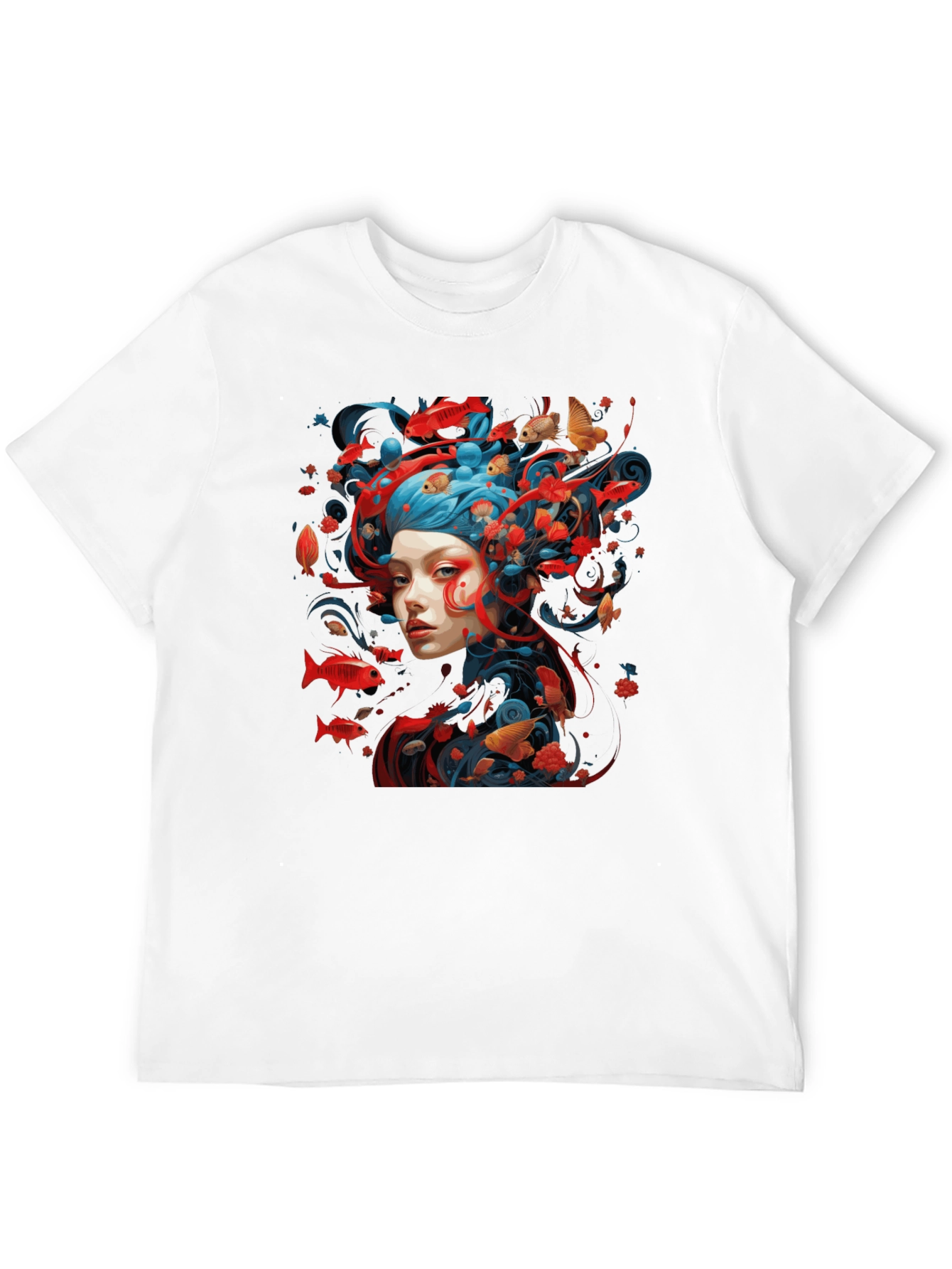 Artistic Fish Design Black T-Shirt