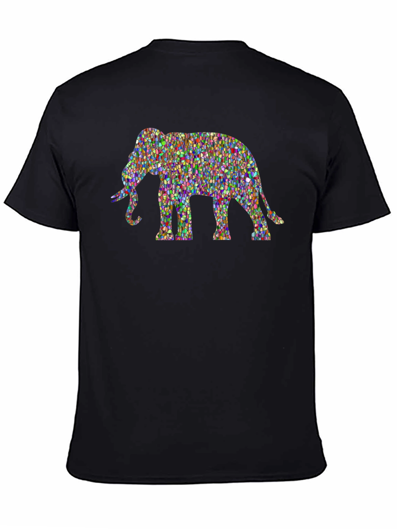 Colorful Elephant Graphic Tee - Black Cotton T-Shirt
