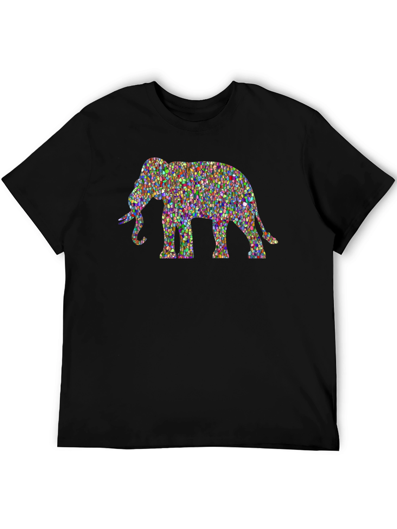 Colorful Elephant Graphic Tee - Black Cotton T-Shirt