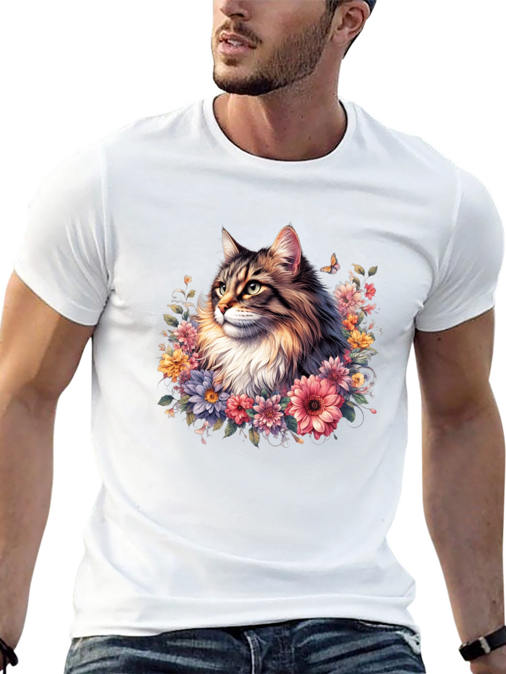 Floral Cat Graphic T-Shirt - Premium Unisex Tee