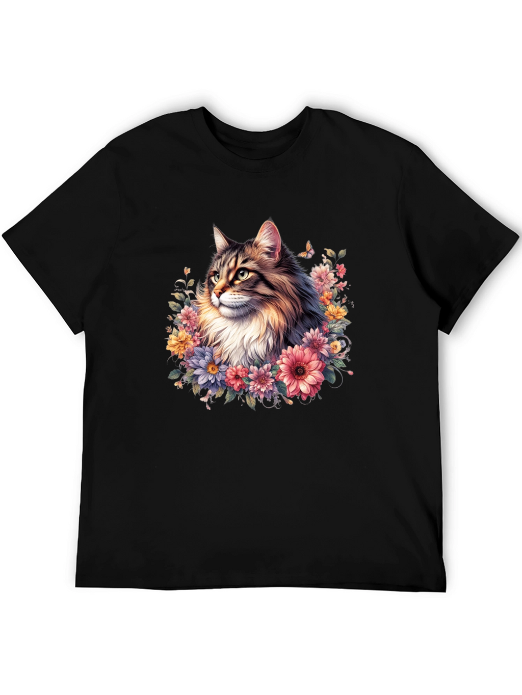 Floral Cat Graphic T-Shirt - Premium Unisex Tee