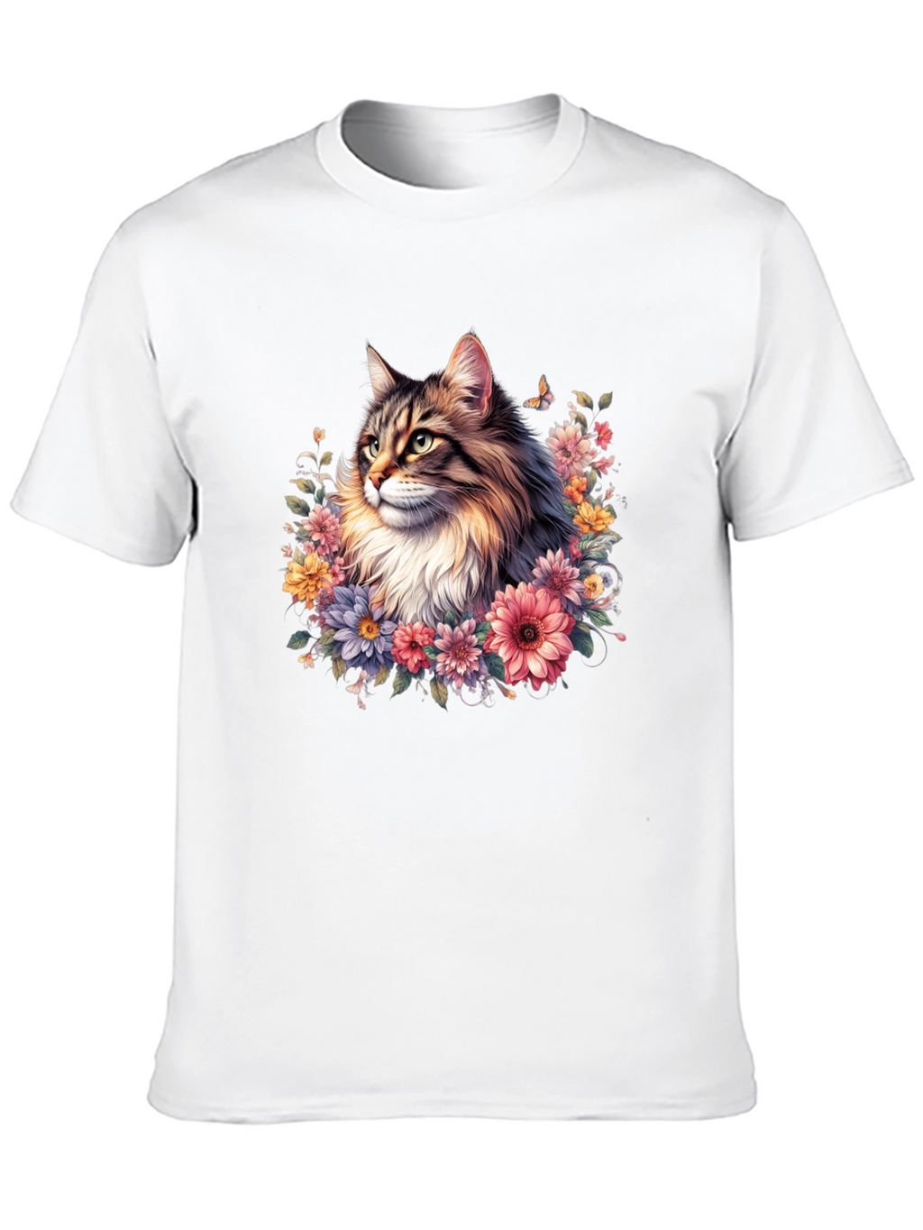 Floral Cat Graphic T-Shirt - Premium Unisex Tee