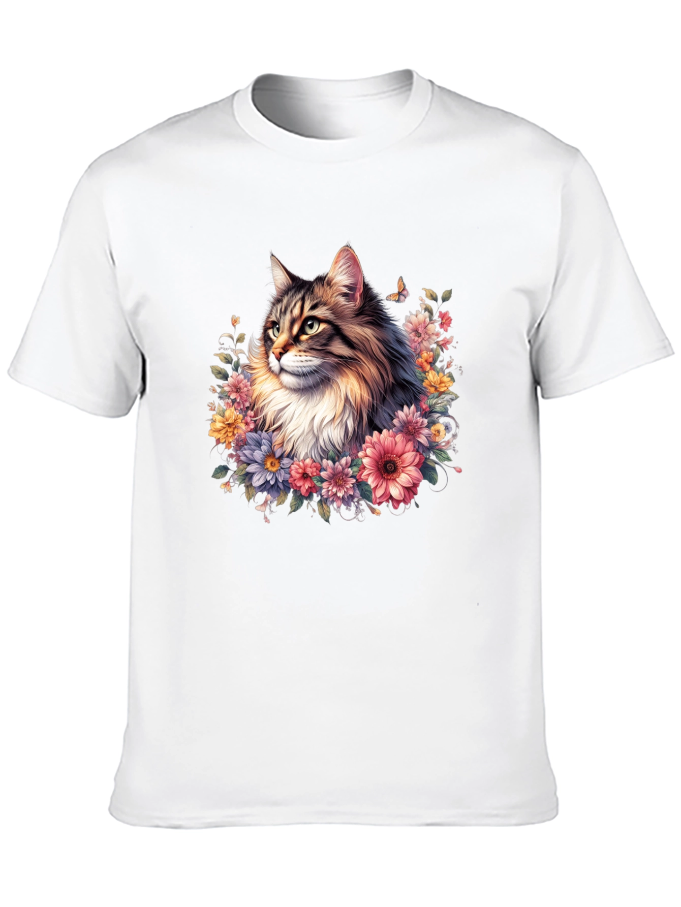 Floral Cat Graphic T-Shirt - Premium Unisex Tee