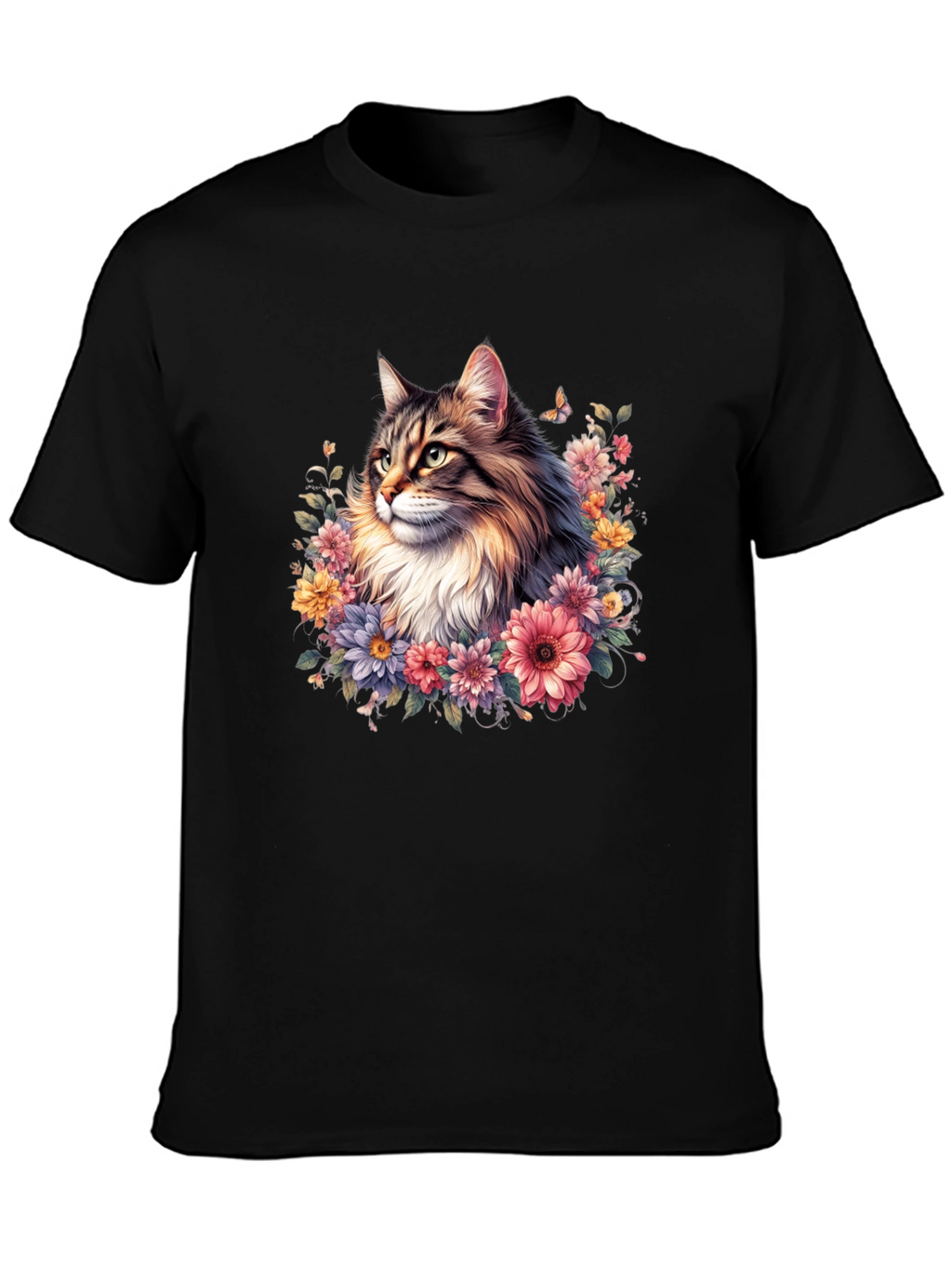 Floral Cat Graphic T-Shirt - Premium Unisex Tee