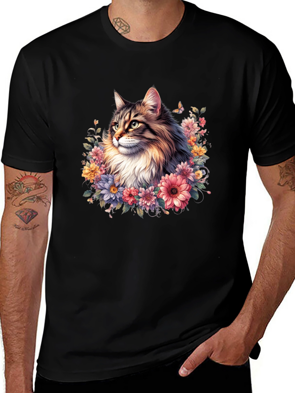 Floral Cat Graphic T-Shirt - Premium Unisex Tee