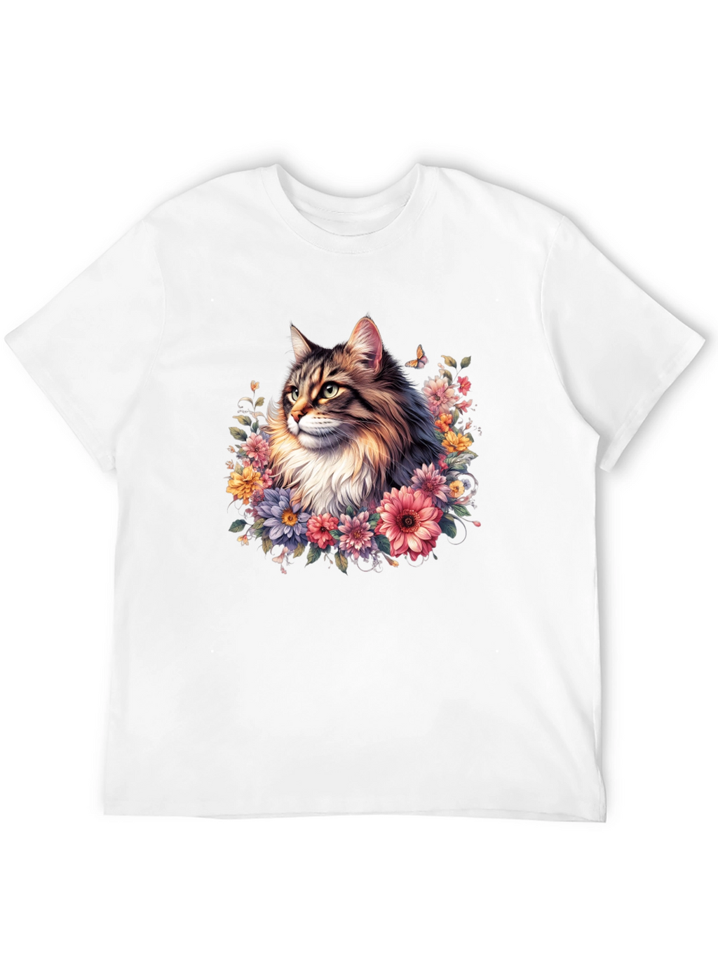 Floral Cat Graphic T-Shirt - Premium Unisex Tee