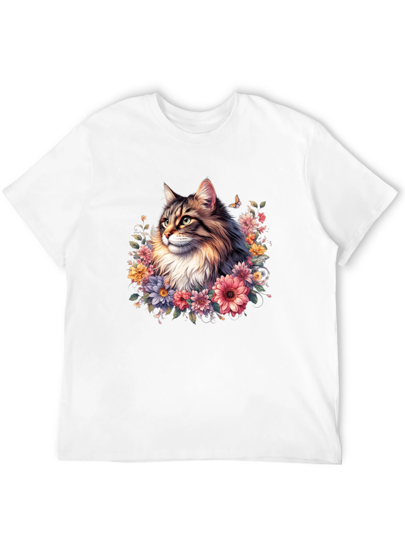 Floral Cat Graphic T-Shirt - Premium Unisex Tee