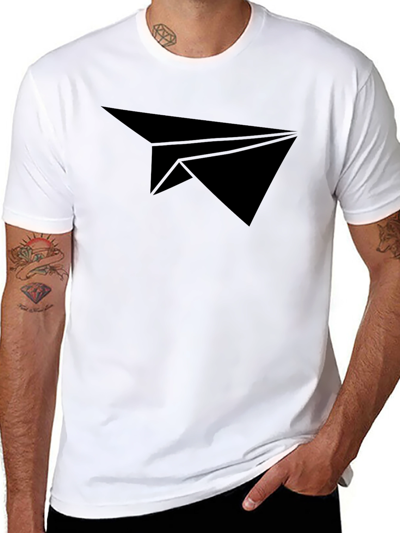 Black Paper Airplane Graphic Tee - Stylish Casual Wear