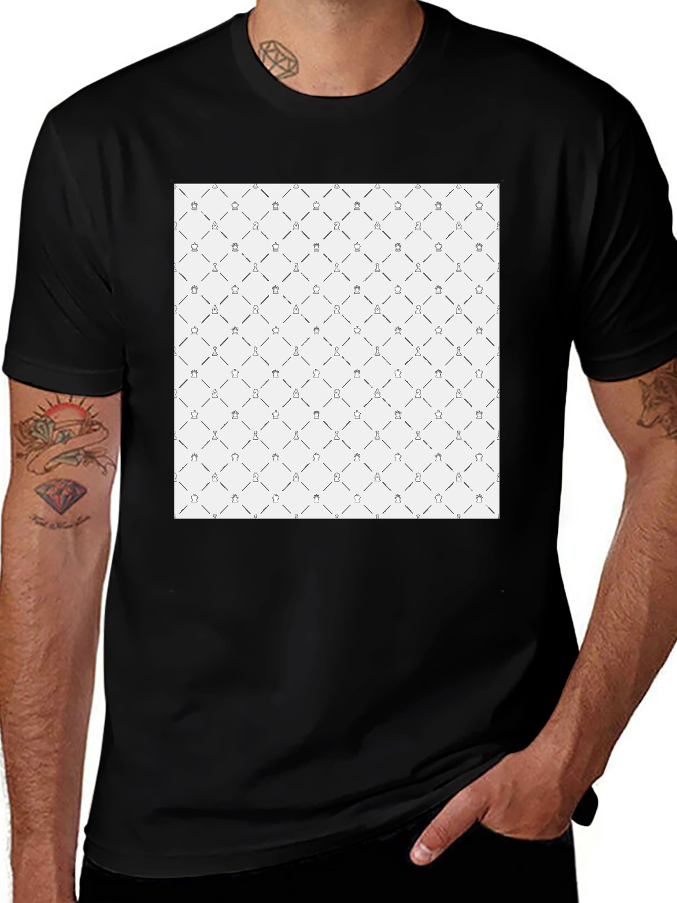 Chess Pattern Black T-Shirt