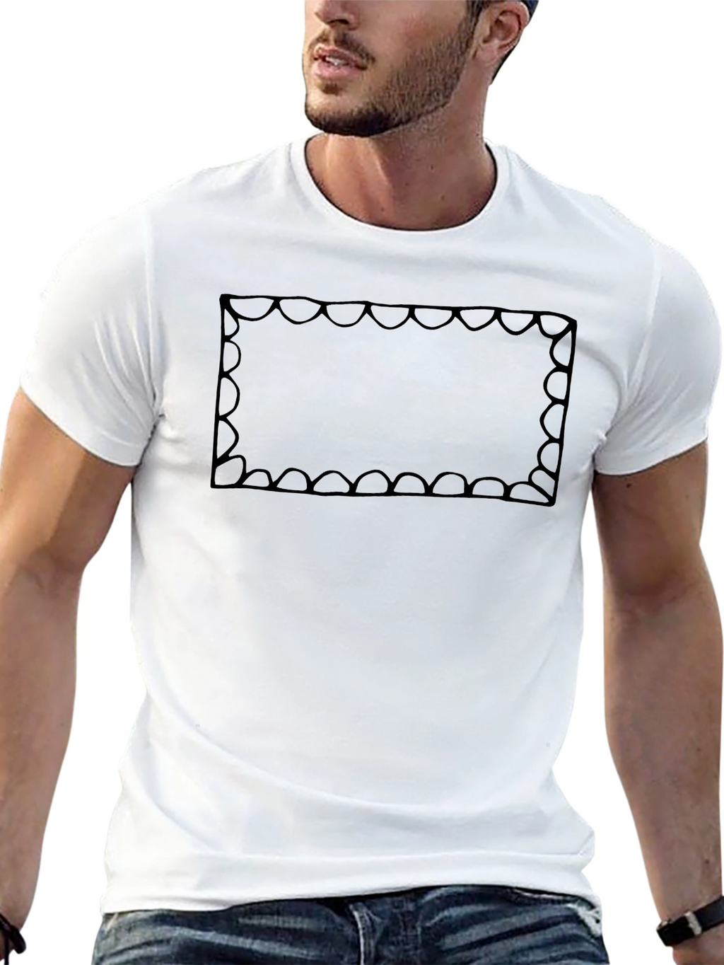 Graphic Tee: Scalloped Frame Design - Classic Black