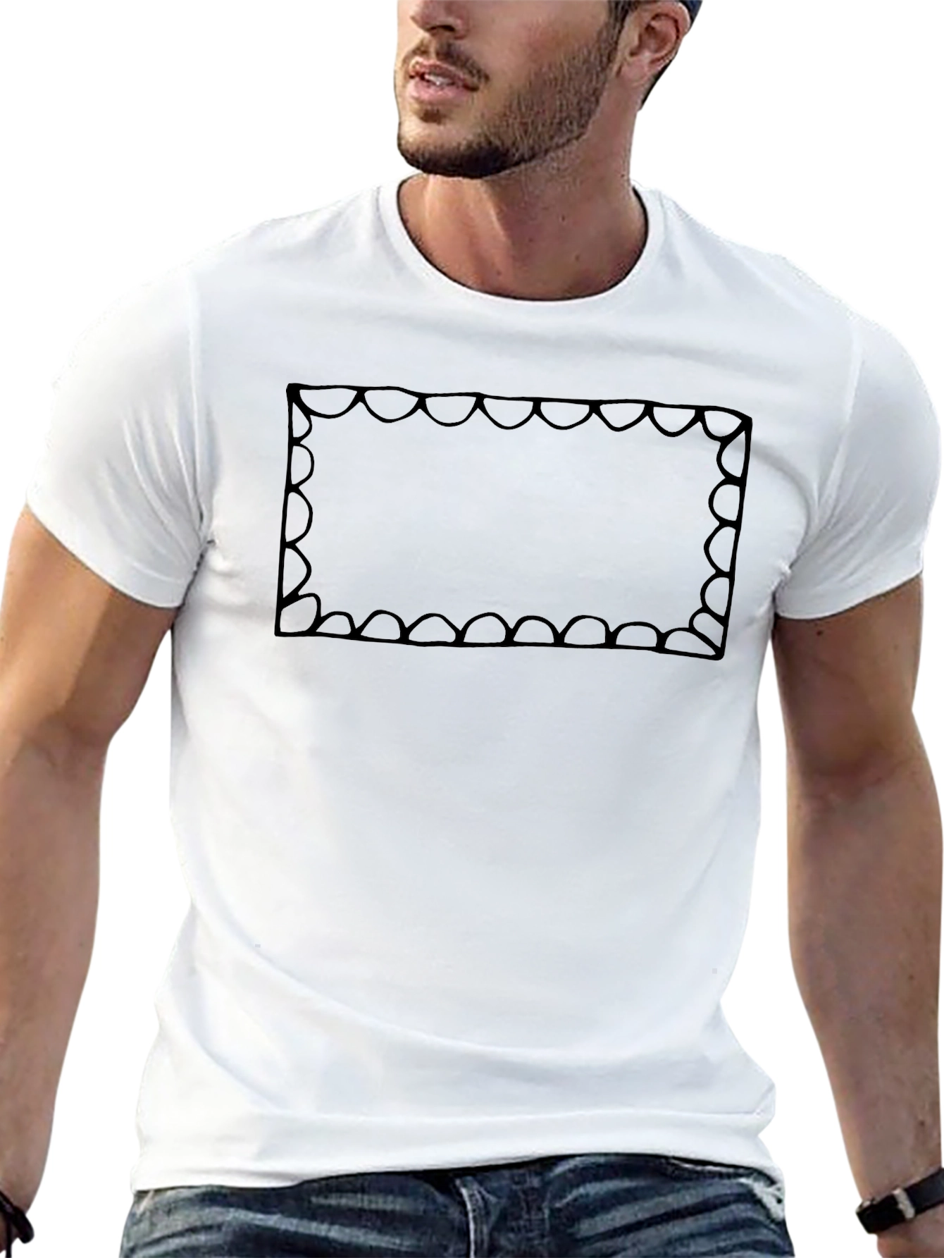 Graphic Tee: Scalloped Frame Design - Classic Black
