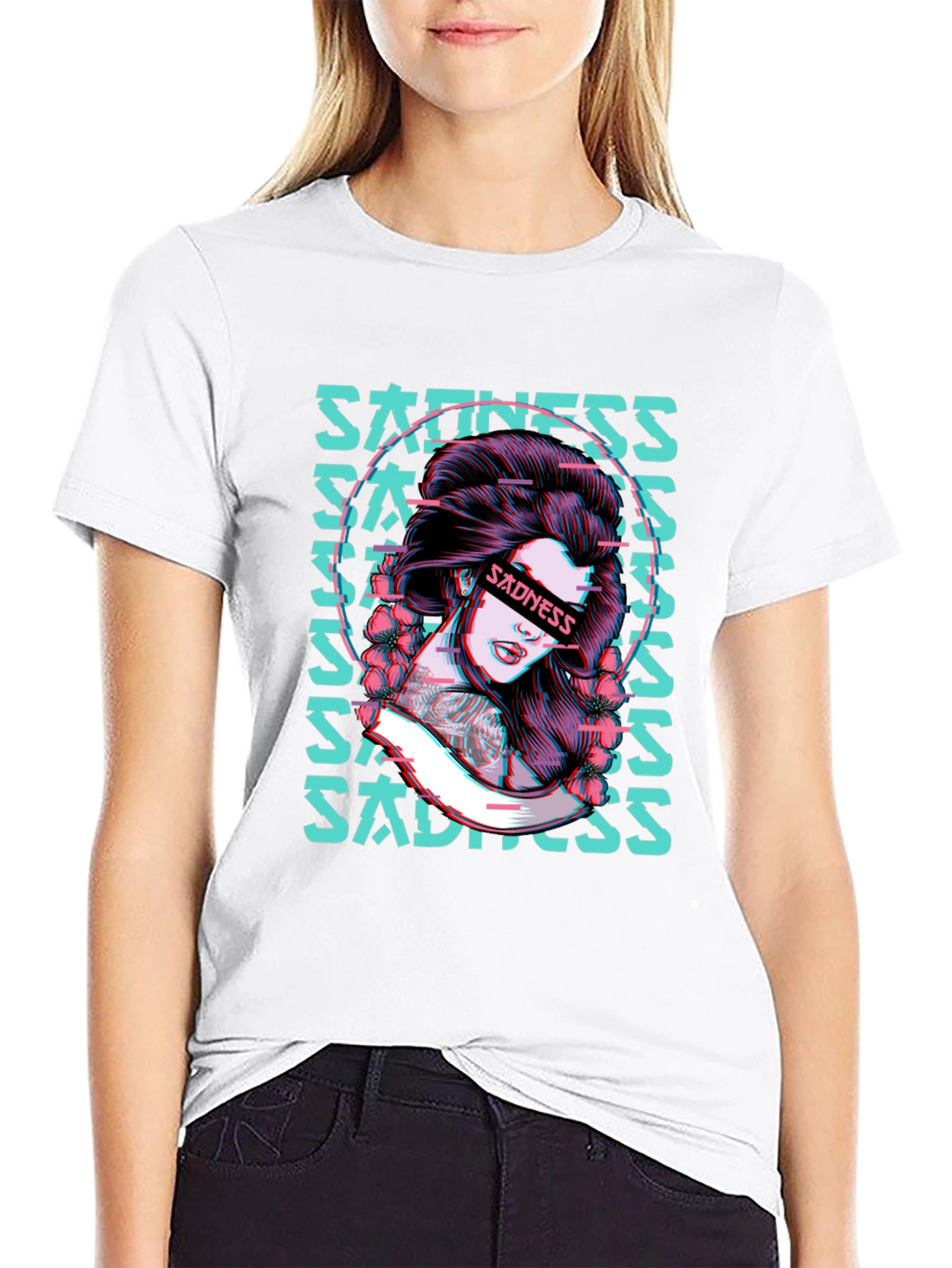 Sadness Woman Graphic Black T-Shirt