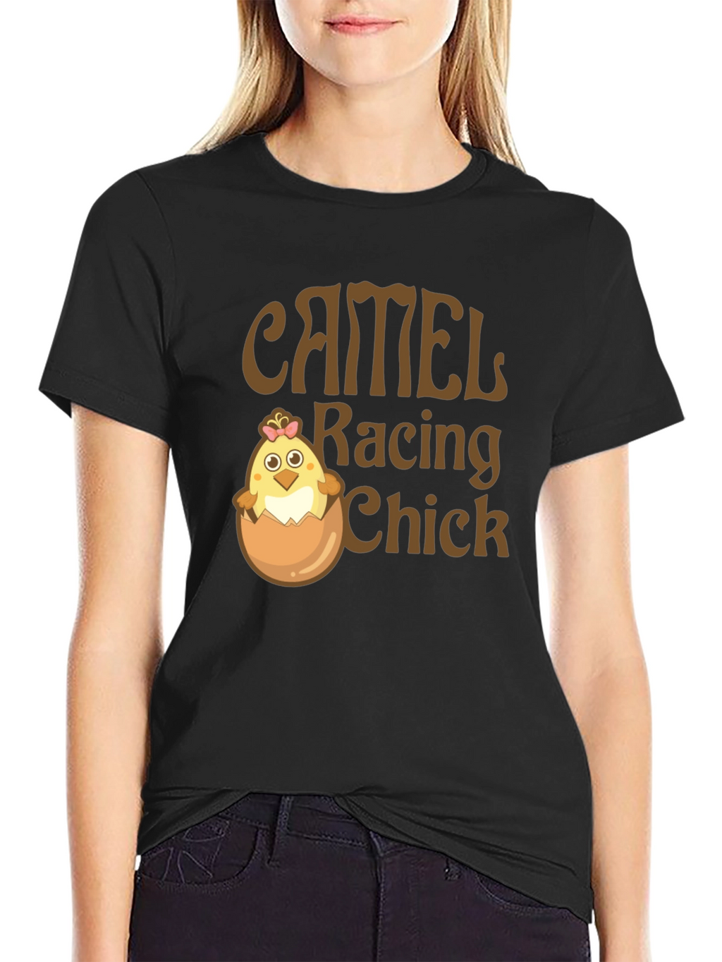 Camel Racing Chick Funny T-Shirt