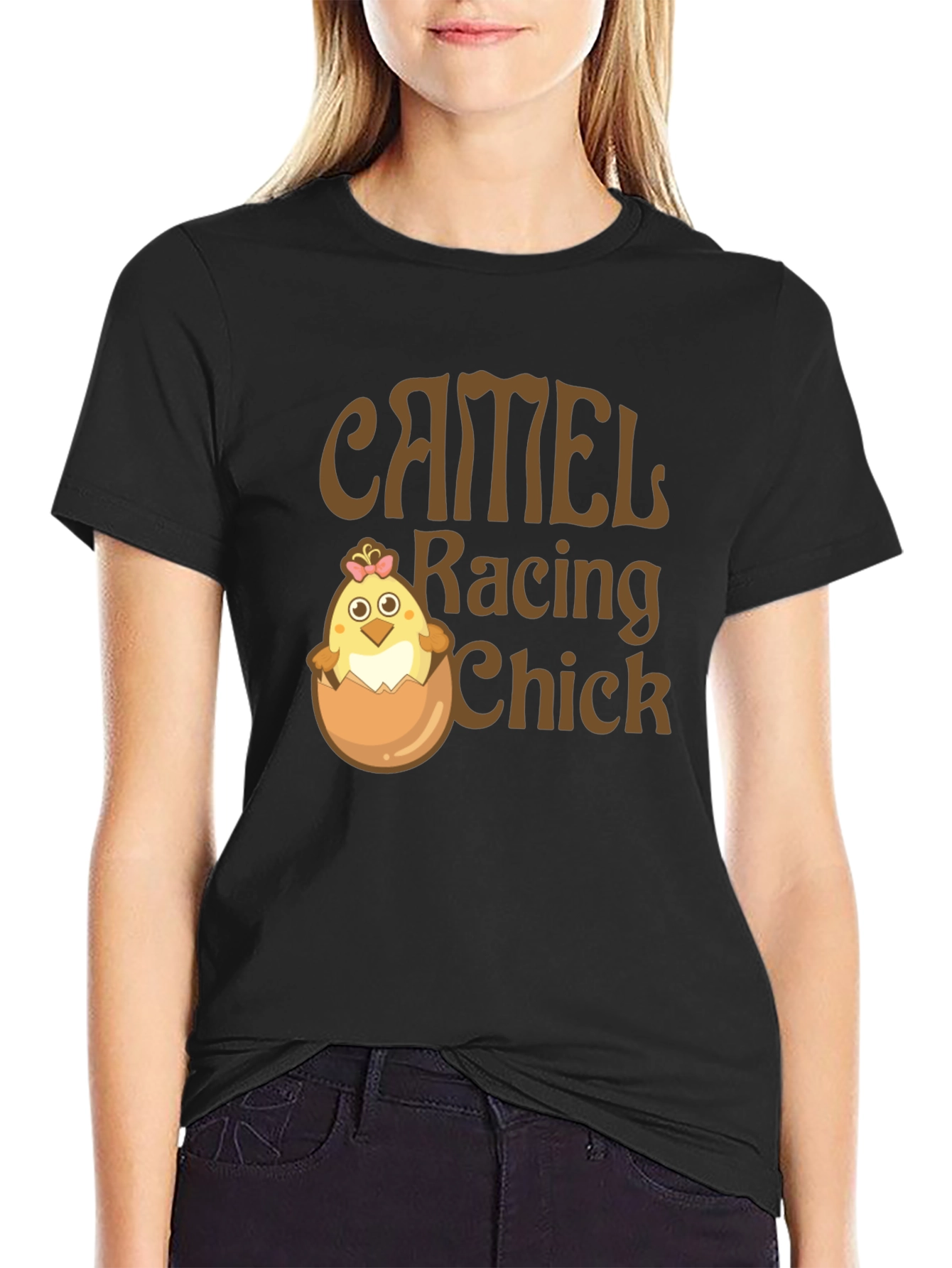 Camel Racing Chick Funny T-Shirt