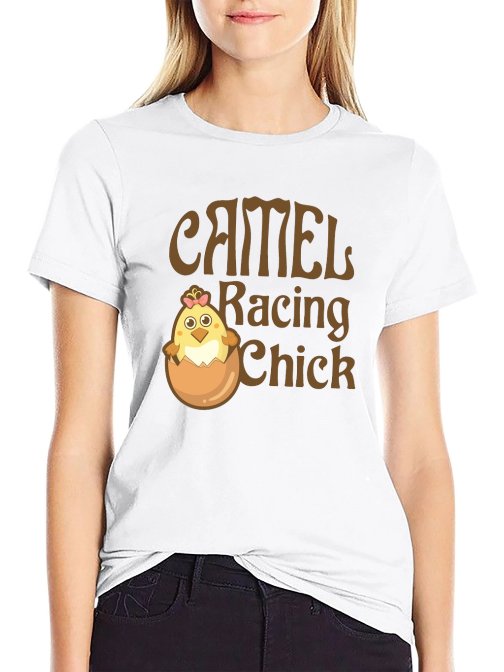 Camel Racing Chick Funny T-Shirt
