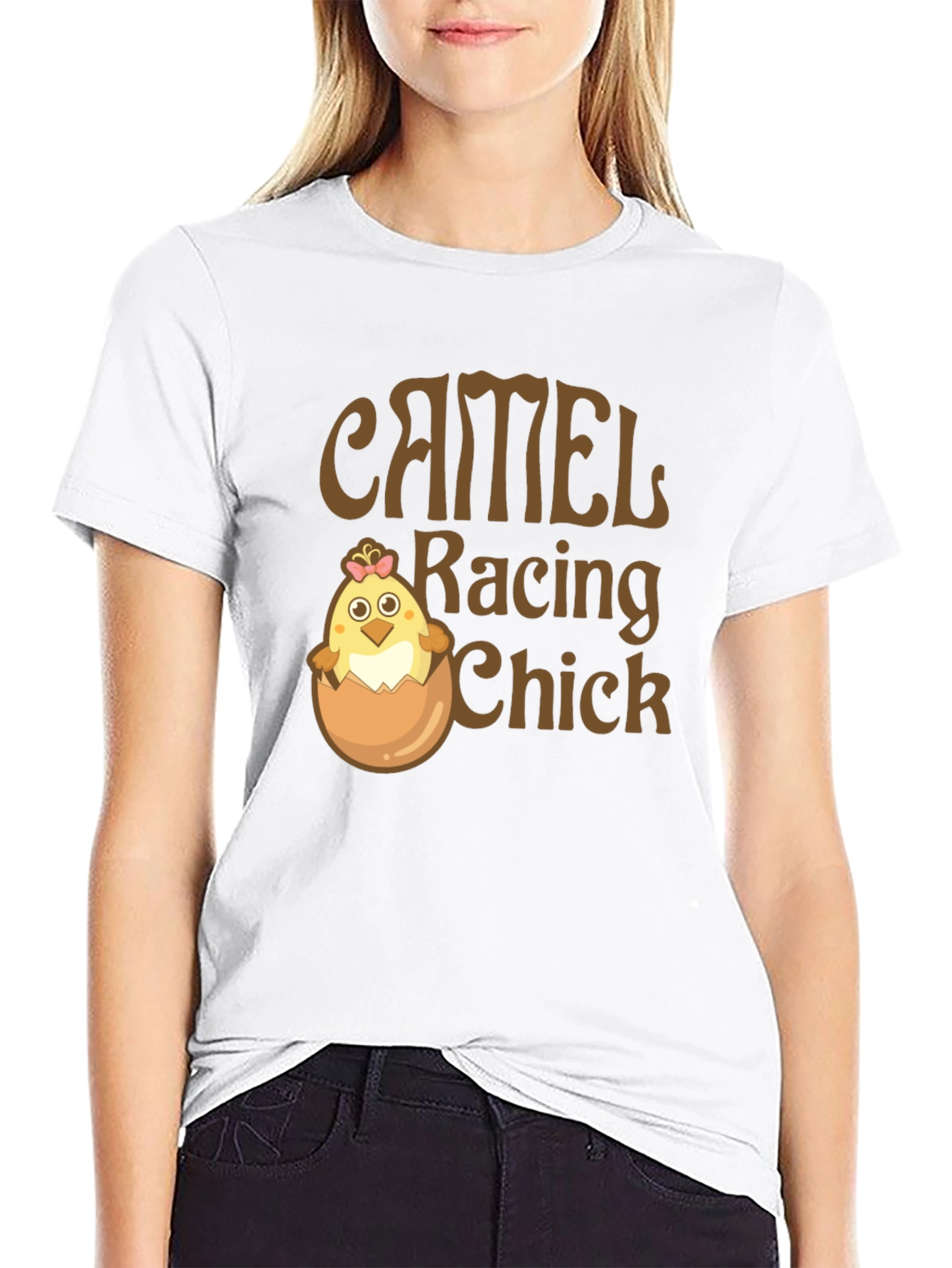 Camel Racing Chick Funny T-Shirt