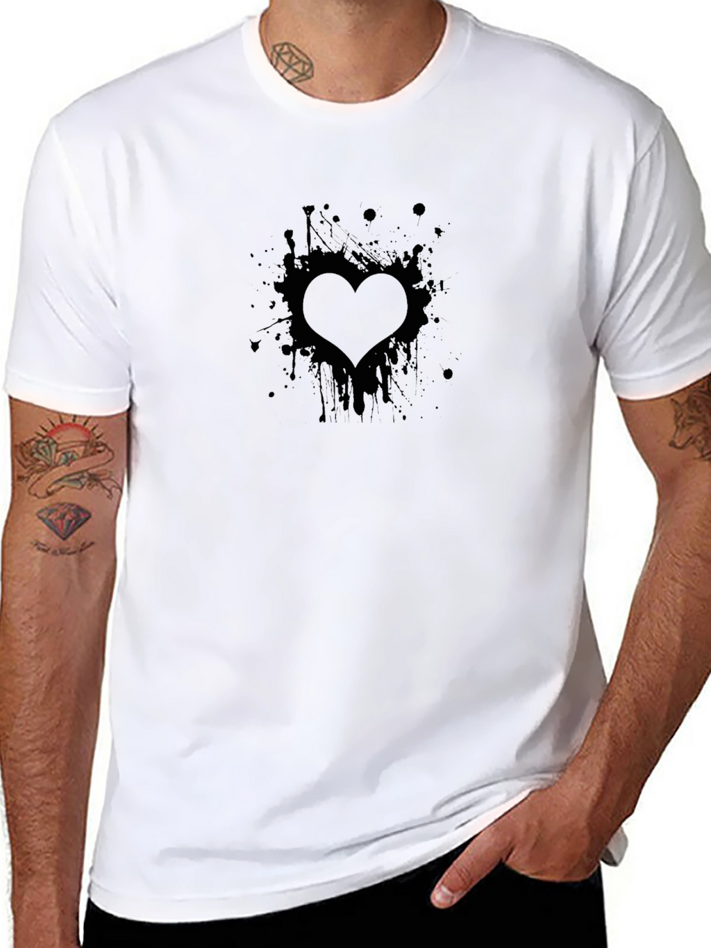 Mens Black Heart Splatter Graphic Tee