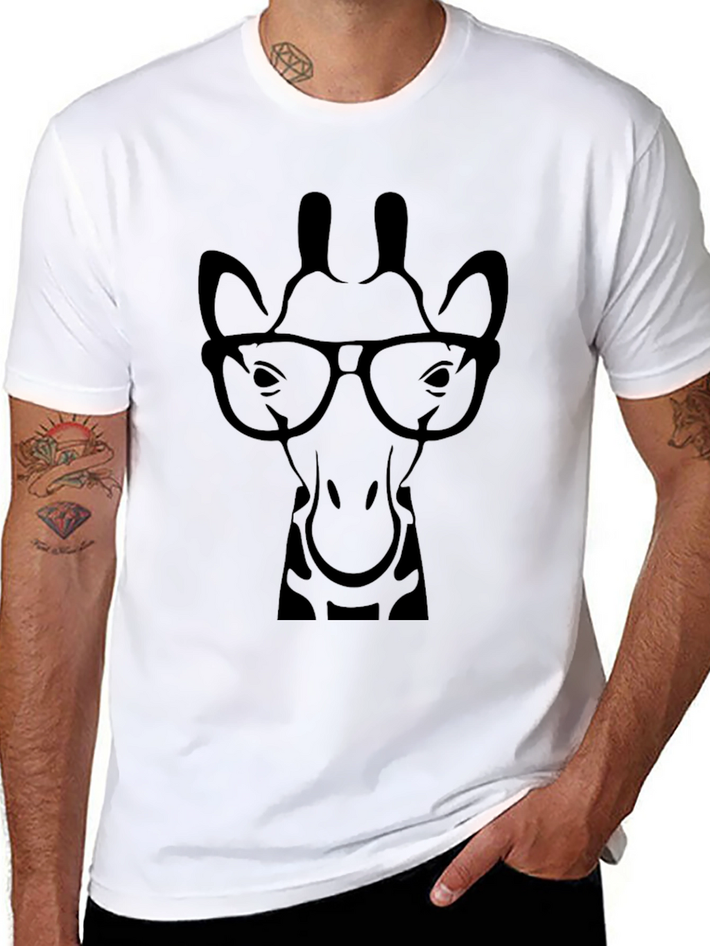 Giraffe with Glasses Black Graphic Tee