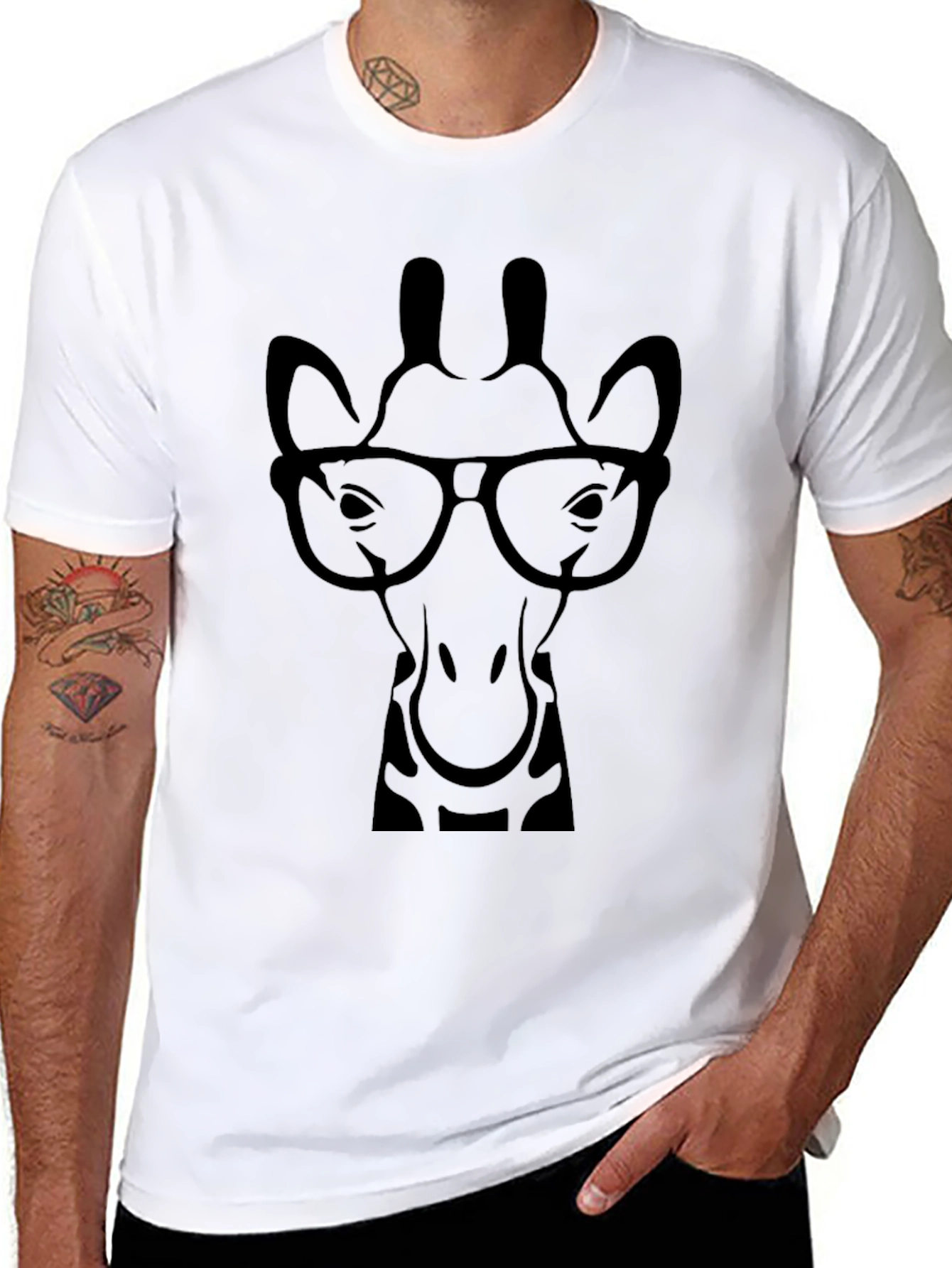 Giraffe with Glasses Black Graphic Tee
