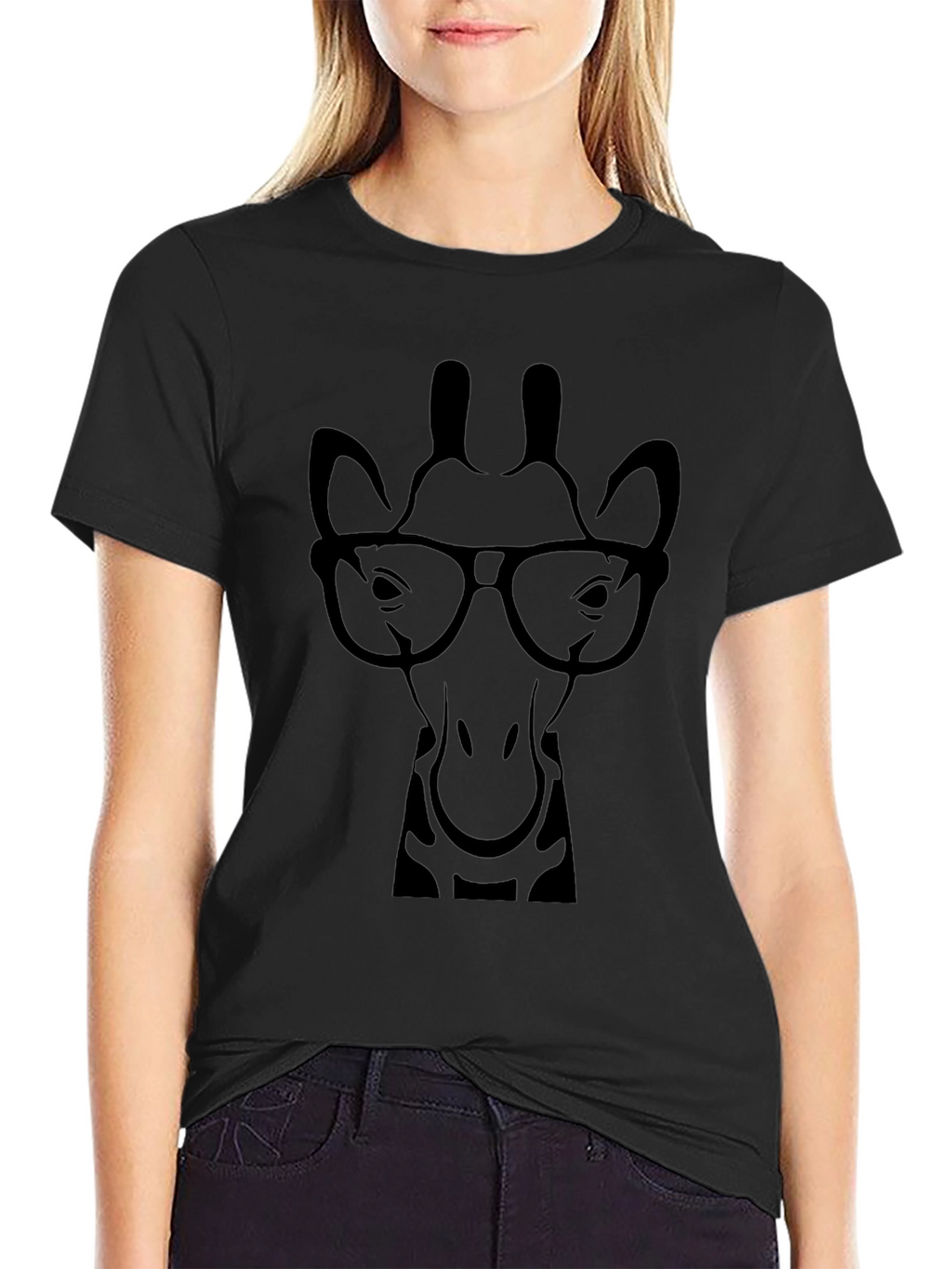 Giraffe with Glasses Black Graphic Tee