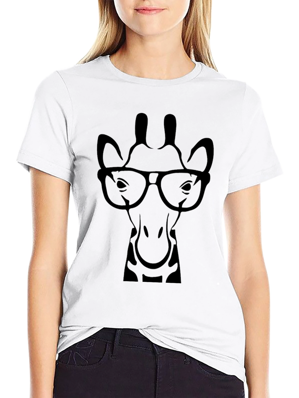 Giraffe with Glasses Black Graphic Tee