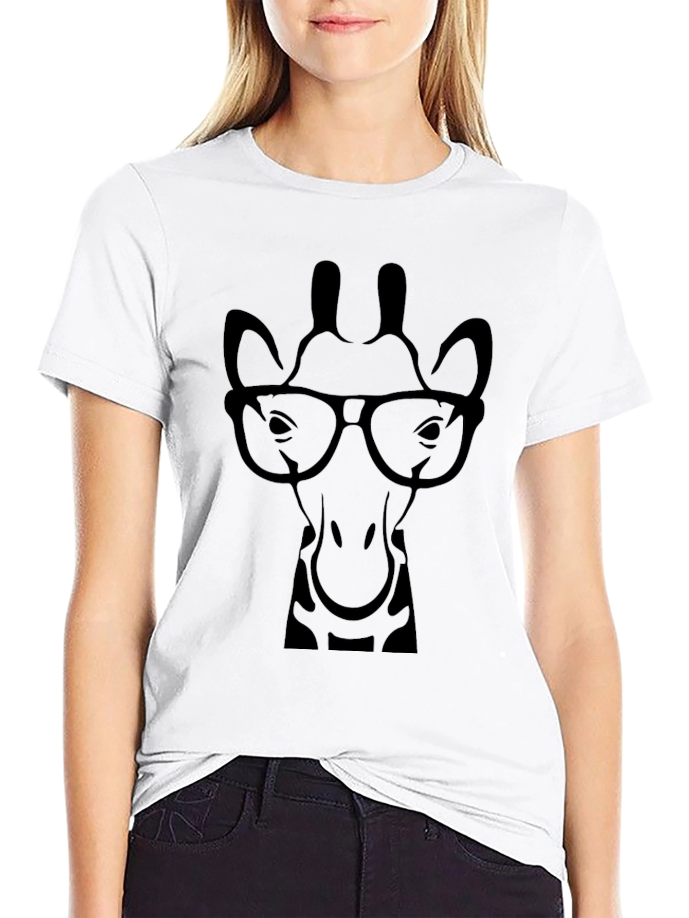Giraffe with Glasses Black Graphic Tee