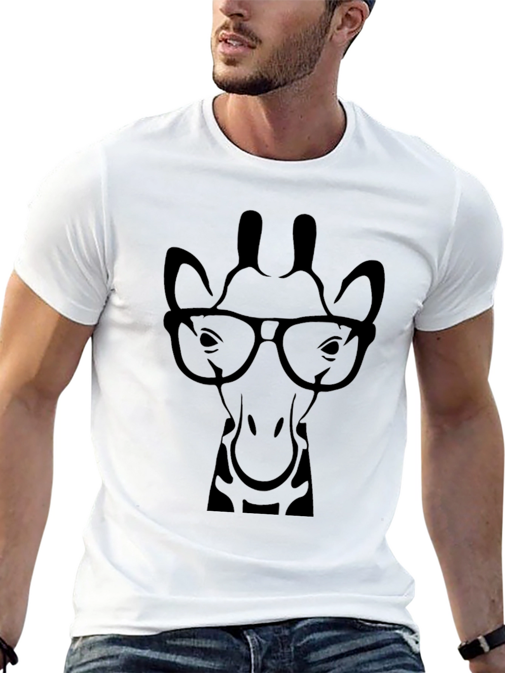 Giraffe with Glasses Black Graphic Tee