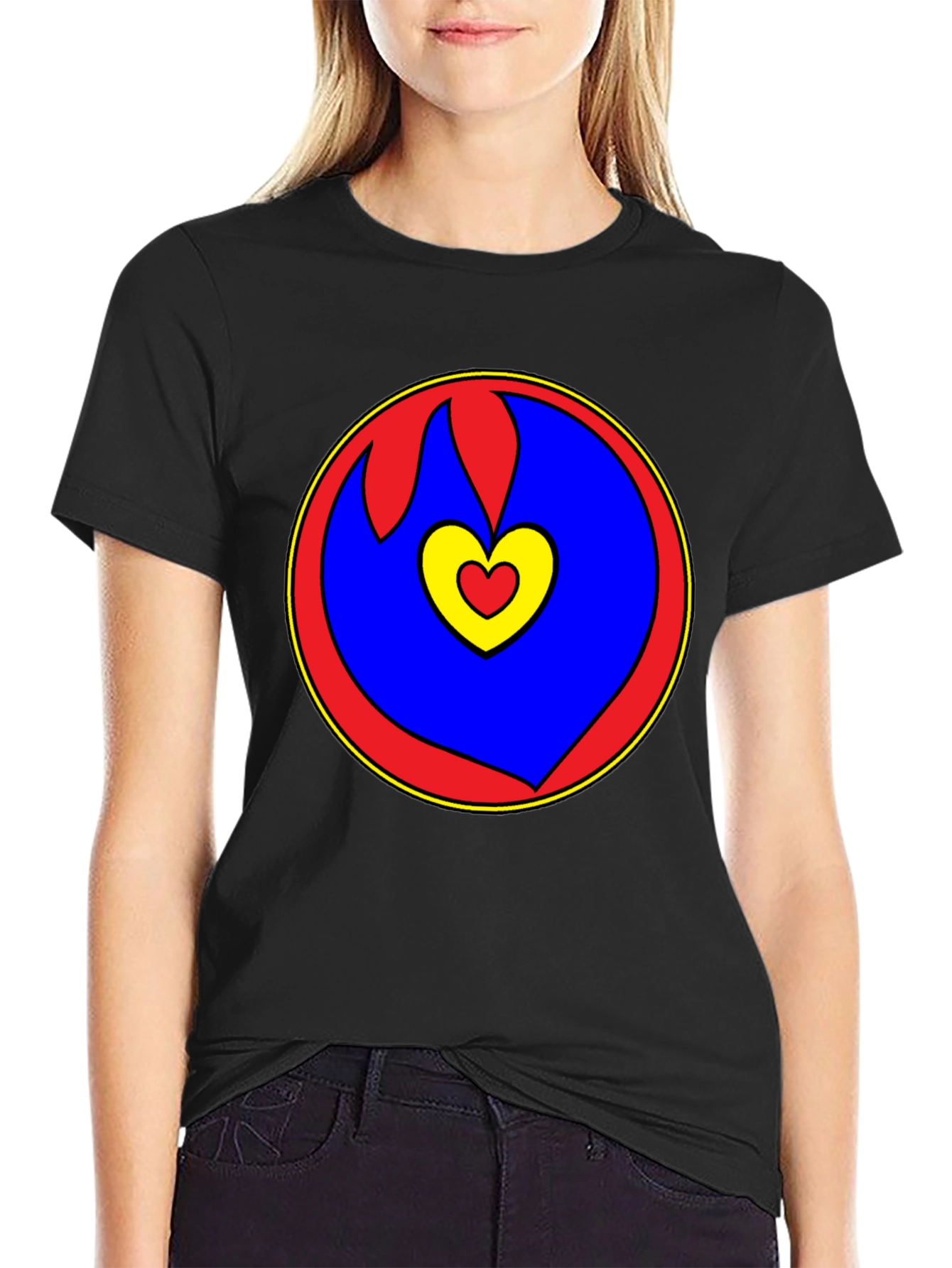 Heart Circle Graphic Tee - Black Casual Shirt