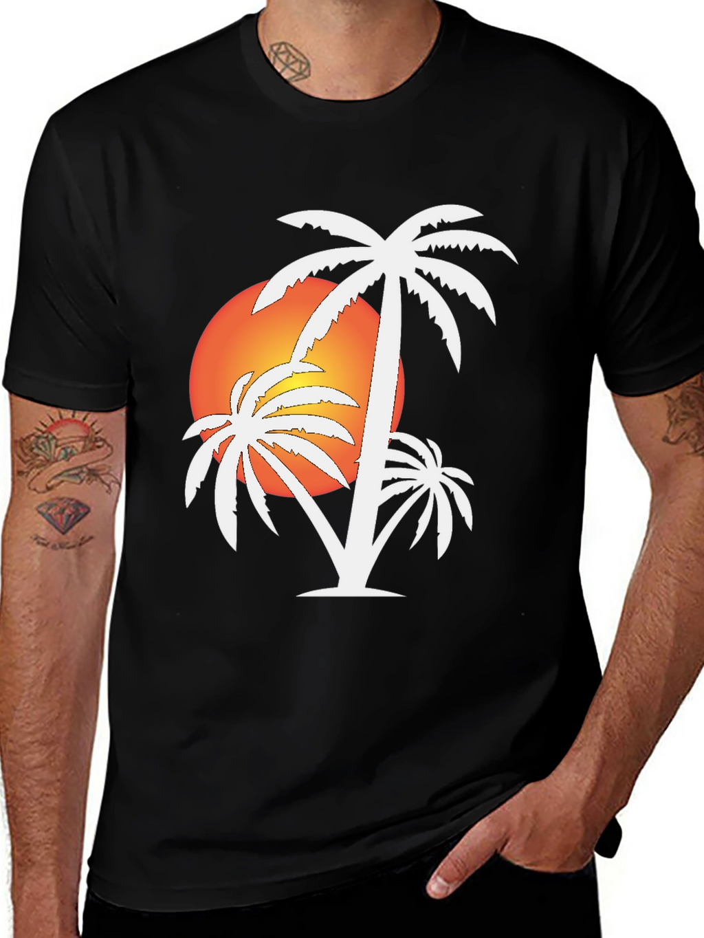 Sunset Palm Tree Black T-Shirt